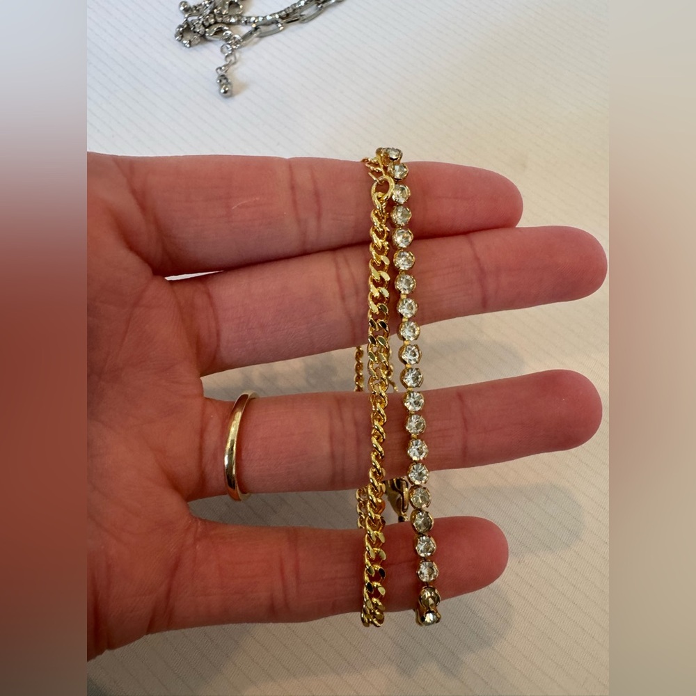 Gold-Tone Crystal and Chain Bracelet Set - Elegant Layered Look